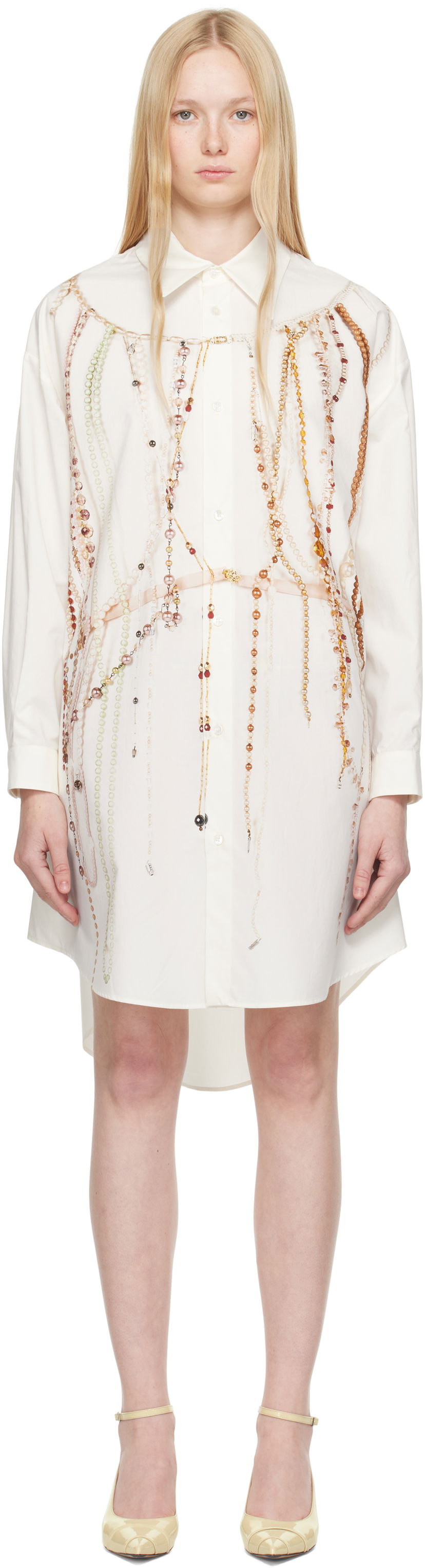 Mekko Maison Margiela MM6 Maison Margiela Pearl Print Shirt Dress Valkoinen | S62CT0250 M35462