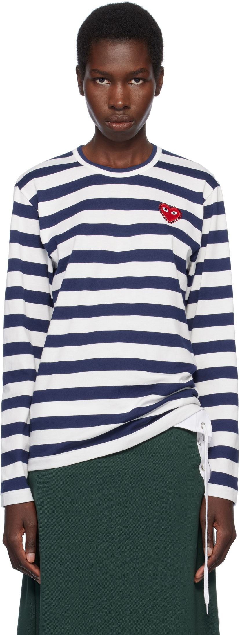 T-paita Comme des Garçons COMME des GARCONS PLAY Long Sleeve Striped Rhinestone T-Shirt Tummansininen | AX-T805-051