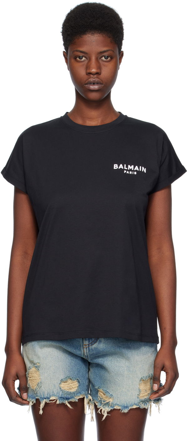 T-paita Balmain Flocked T-Shirt Musta | CF1EF010BB01