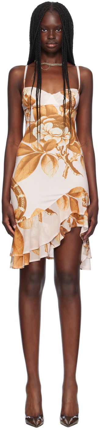 Mekko Miaou Miaou Caterina Floral Print Mini Dress Beige | 5057VISEDN