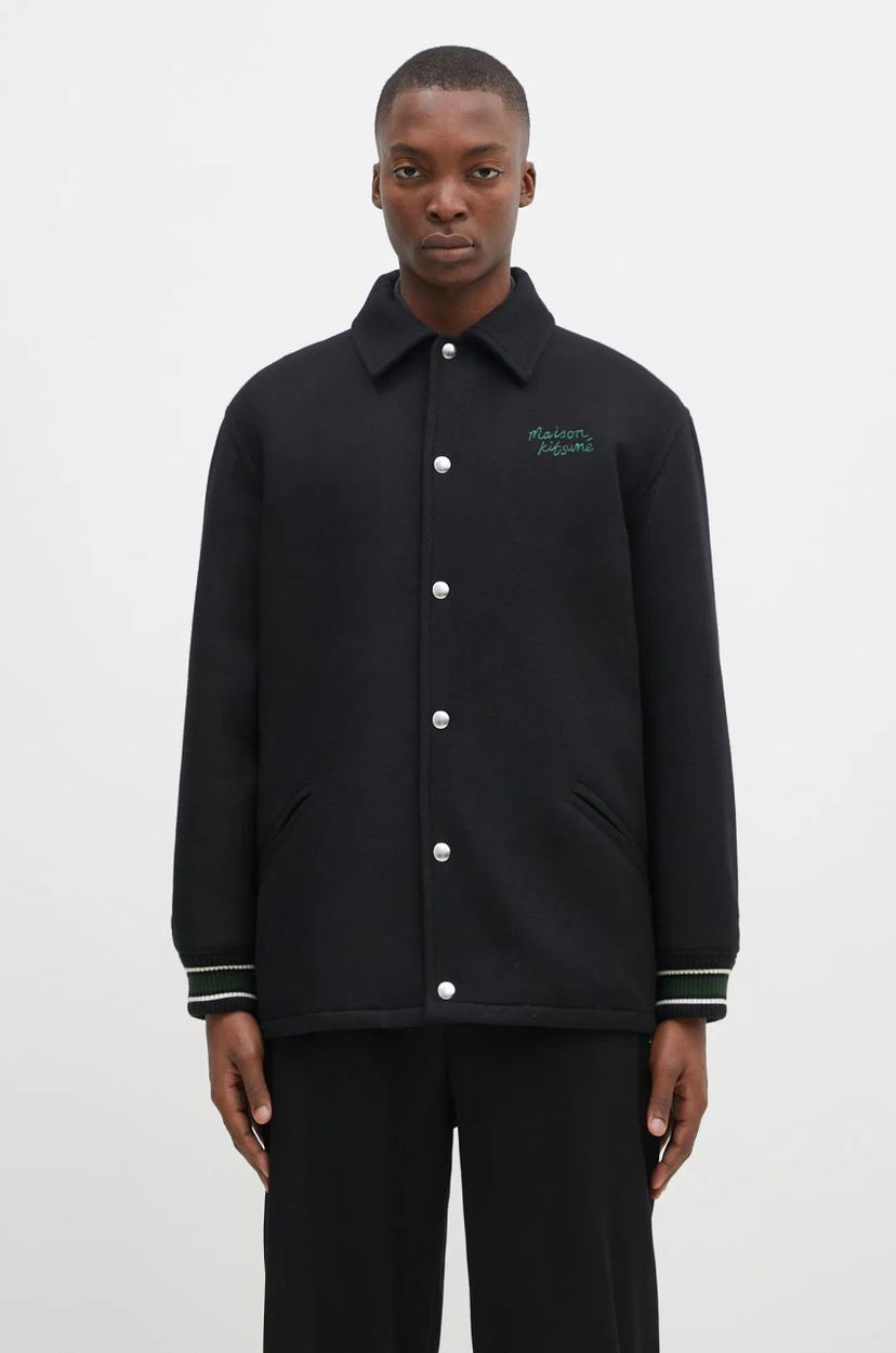 Bomber-takki MAISON KITSUNÉ Black Varsity Jacket Musta | NM02120WM0026