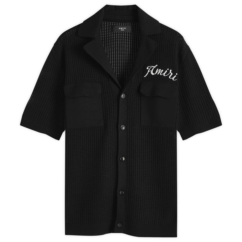 Paita AMIRI Amiri Short Sleeve Mesh Polo Shirt, Size Large Musta | AMKNIR1011-001