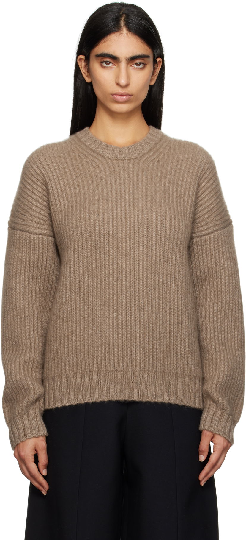 Villapaita Khaite Manuela Cashmere-Blend Ribbed Sweater Ruskea | 9657600
