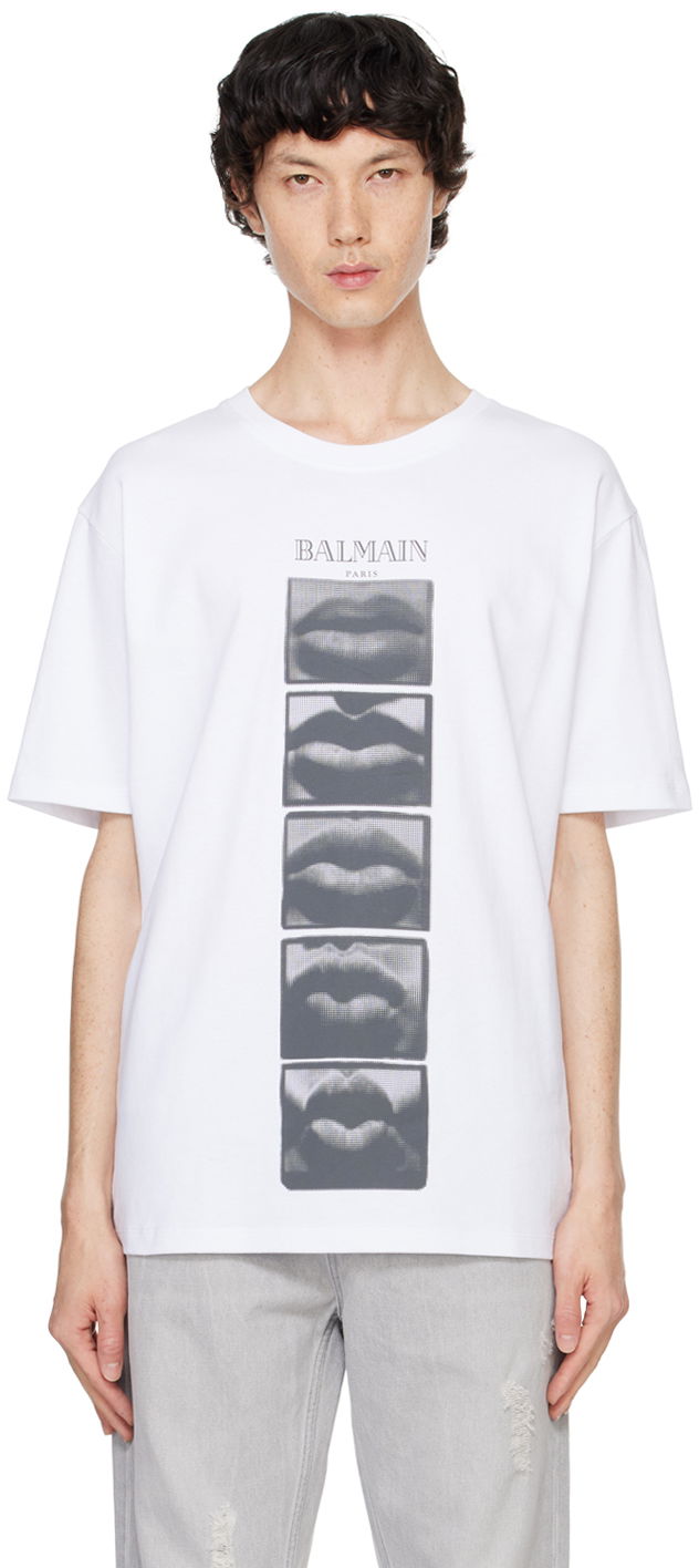 T-paita Balmain Vintage ' Lips' Print T-shirt Valkoinen | DH0EG000GE07