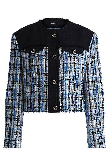 Takki BOSS Contrast Panel Tweed Jacket with Knot Buttons Sininen | 50531888