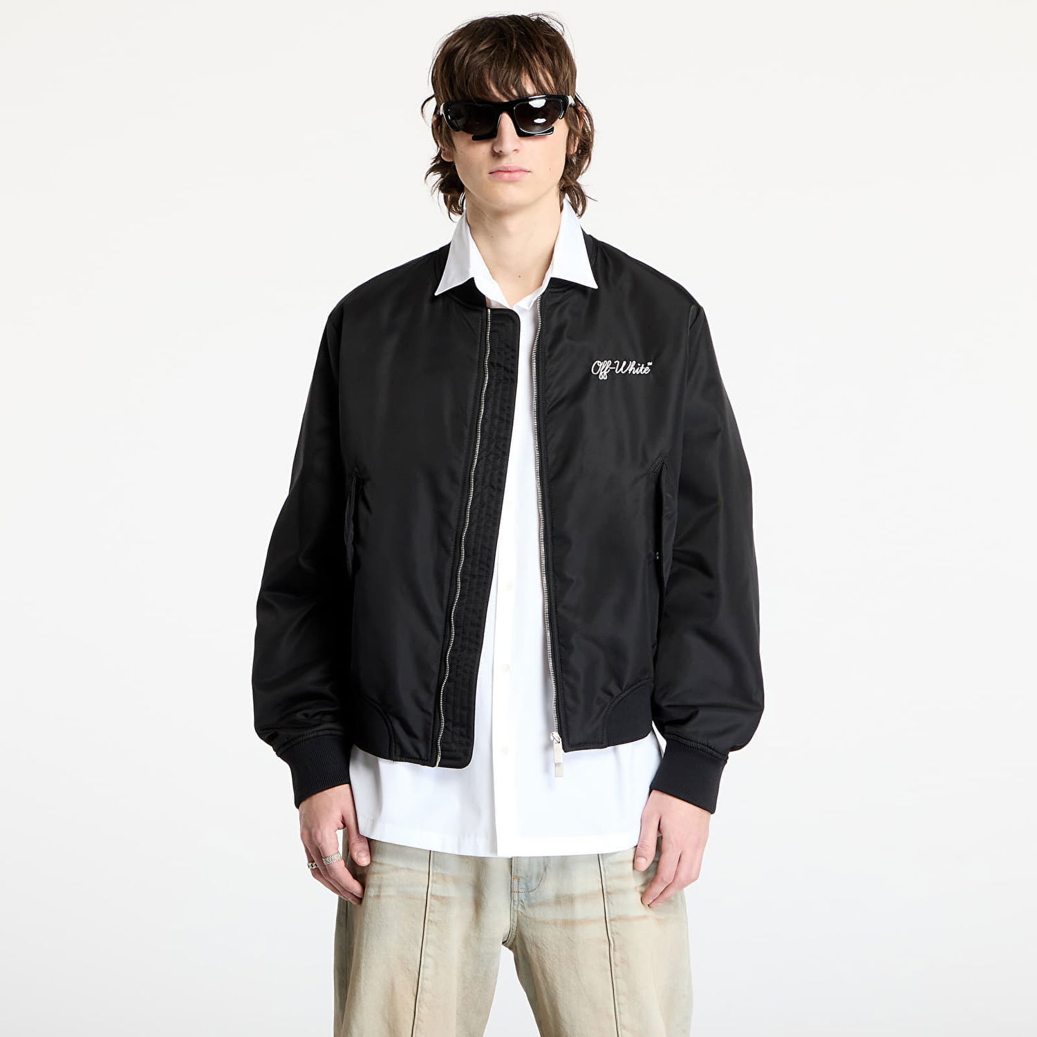 Bomber-takki Off-White Script Nyl Varsity Bomber Jacket Musta | OMEH05EC99FAB0011001, 0