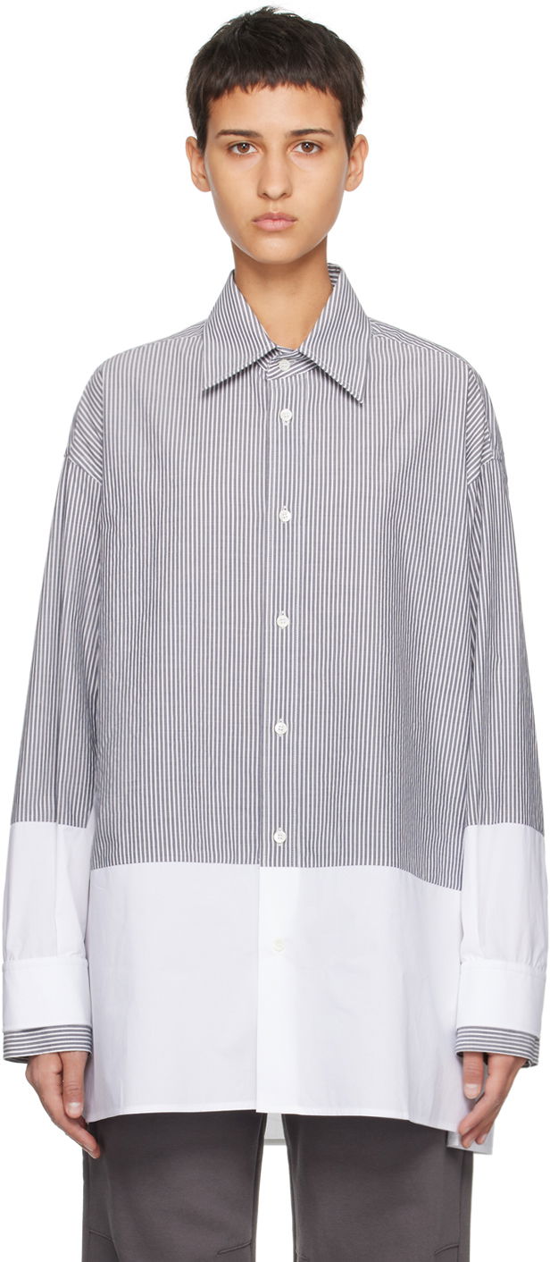 Paita Maison Margiela MM6 Maison Margiela Striped Two-Tone Shirt Valkoinen | S62DT0014 S78358