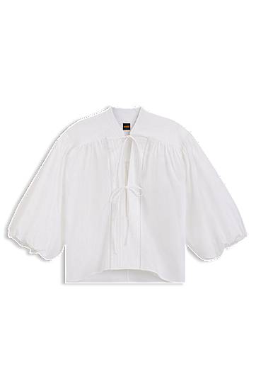 Paita BOSS Relaxed-Fit Cotton Poplin Blouse with Tie Neckline Valkoinen | 50552766