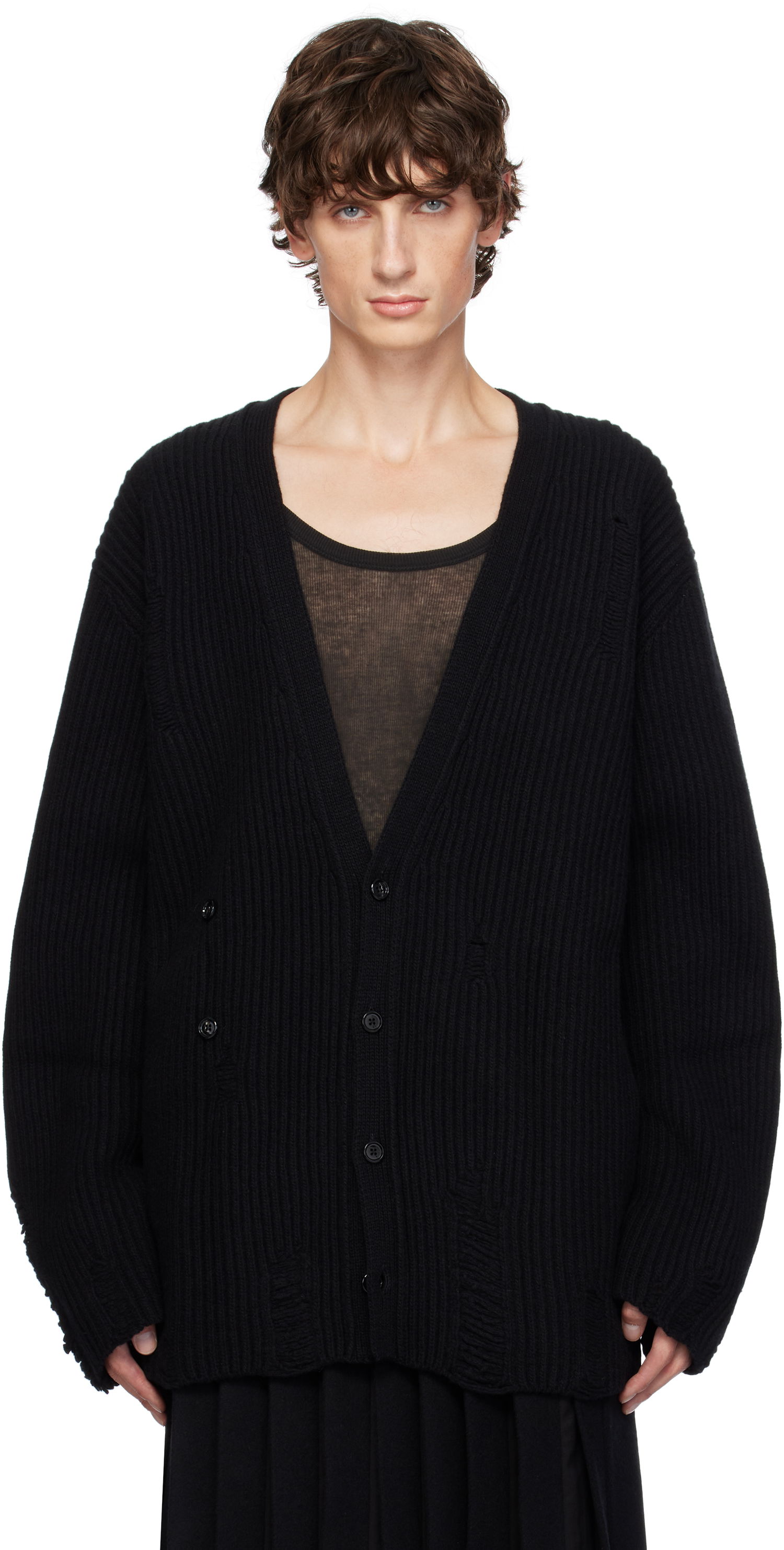 Villapaita Ann Demeulemeester Ingemar Oversize Distressed Cardigan Musta | 2402-M-KN31-KN048-099, 0