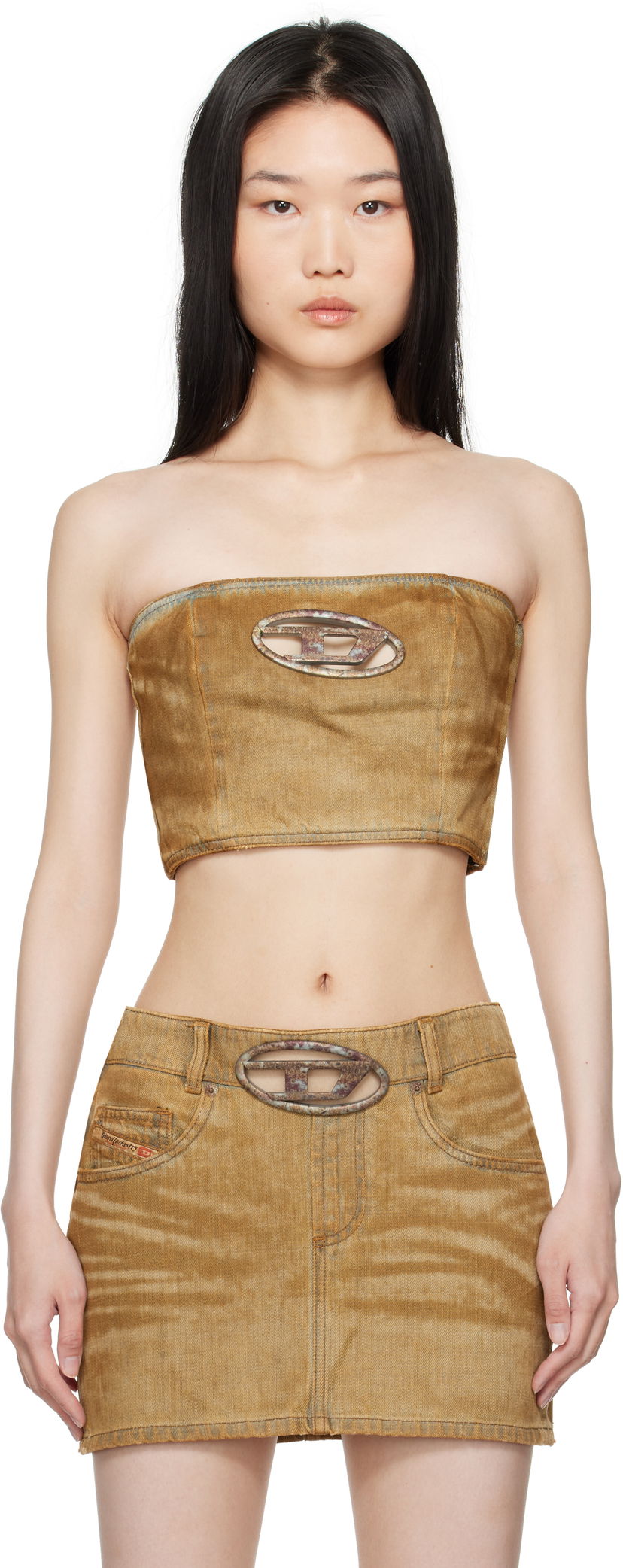 Crop top Diesel Denim Tube Top Ruskea | A15838 0AJET
