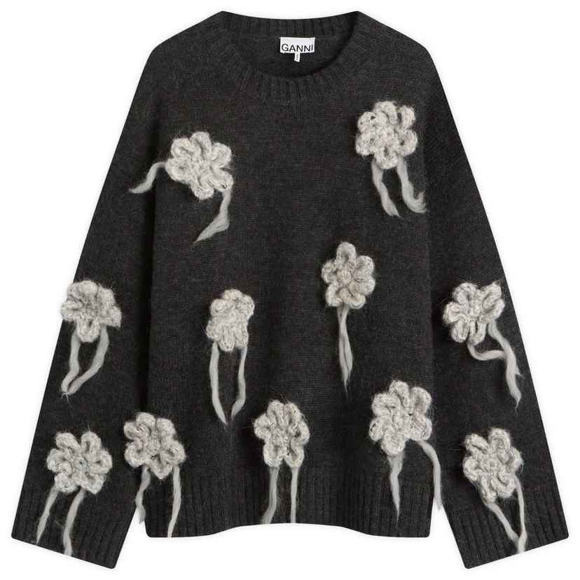 Villapaita GANNI GANNI Crochet Flowers Knitted Jumper Harmaa | K2624-252