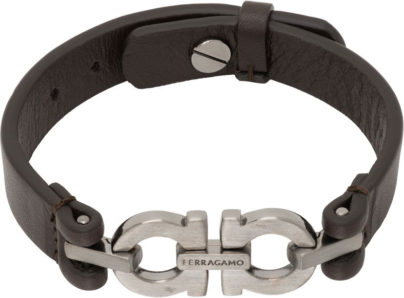 Rannerengas FERRAGAMO Ferragamo Double Gancini Leather Bracelet Ruskea | 785726