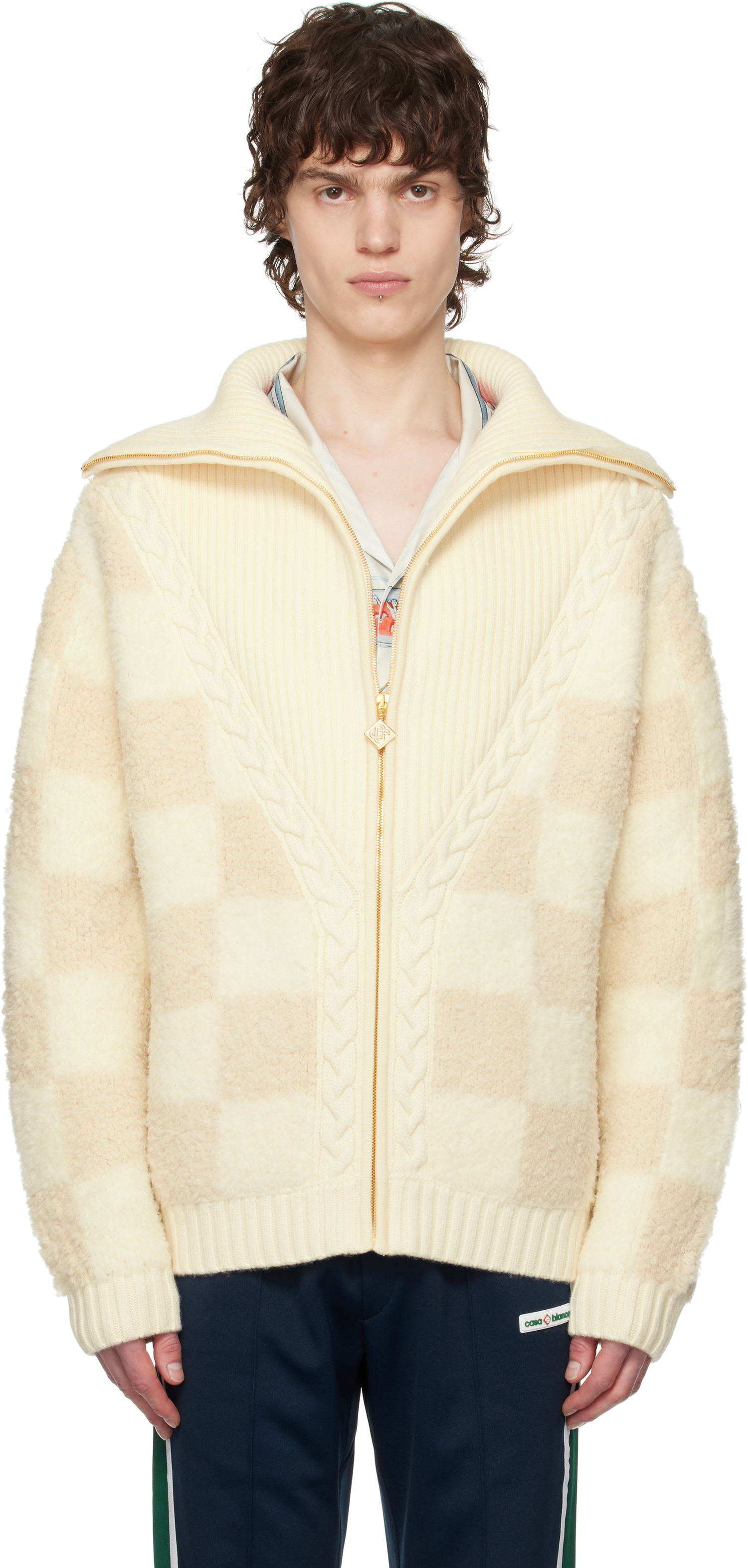 Villapaita Casablanca Casablanca Merino Fleece Zip-Up Jacket Beige | MPS25-KW-851-01, 0
