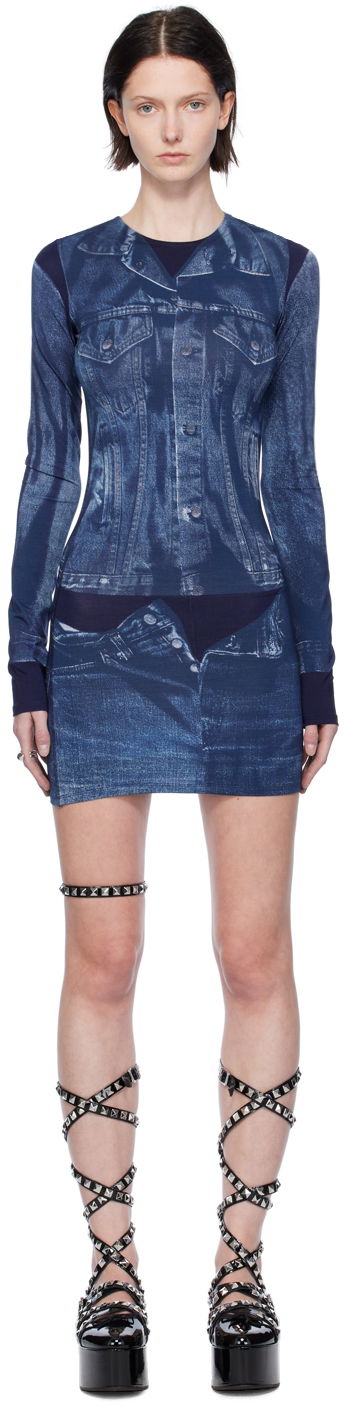 Mekko Jean Paul Gaultier Jean Paul Gaultier Trompe L'oeil Denim Print Minidress Sininen | 23/15-F-RO076-J530-5950