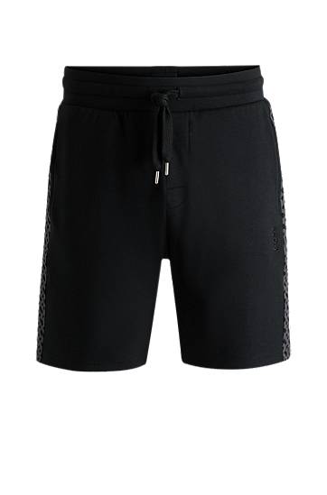Shortsit BOSS Cotton-Blend Shorts with Monogram Panels Musta | 50540525