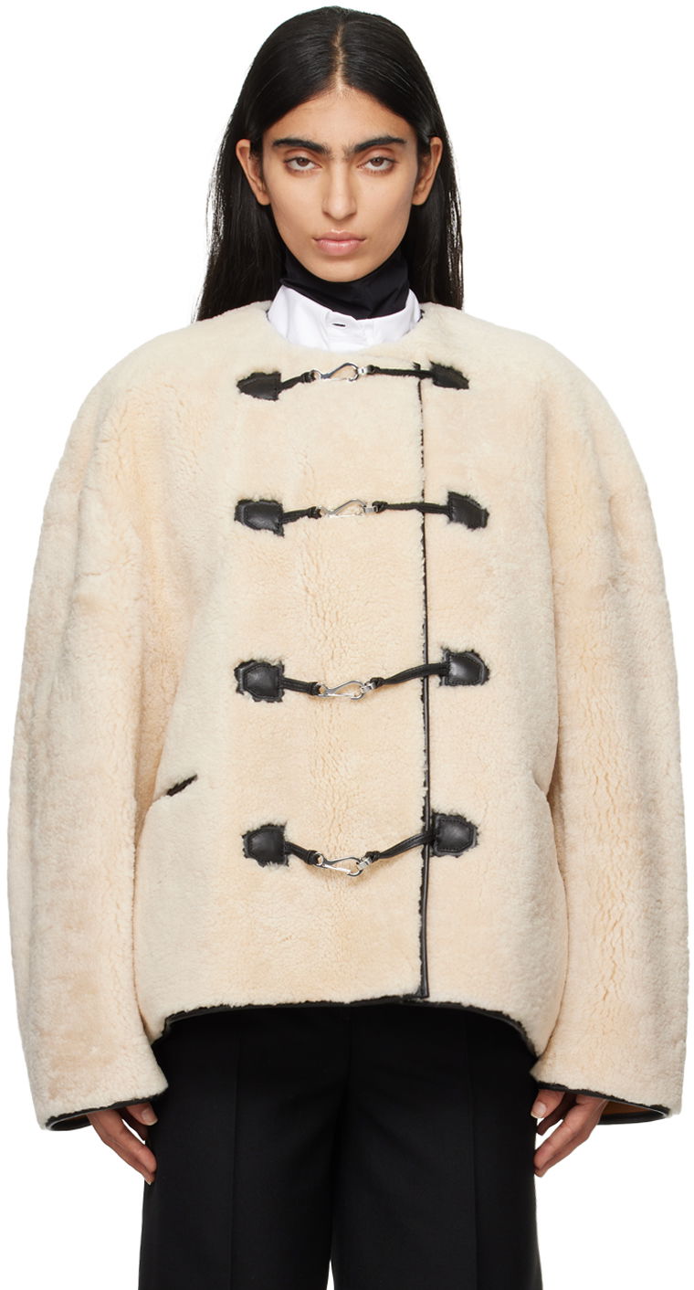 Takit TOTEME TOTEME Women's Teddy Clasp Shearling Jacket Beige | 214-120-604