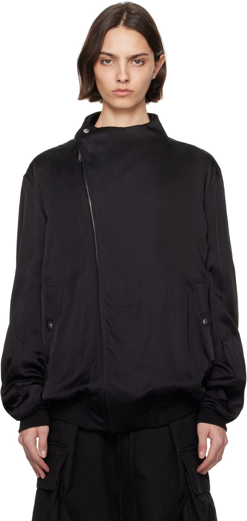 Bomber-takki Rick Owens Rick Owens Washed Charmeuse Anthem Bomber Jacket Musta | RO01E7785 SCH
