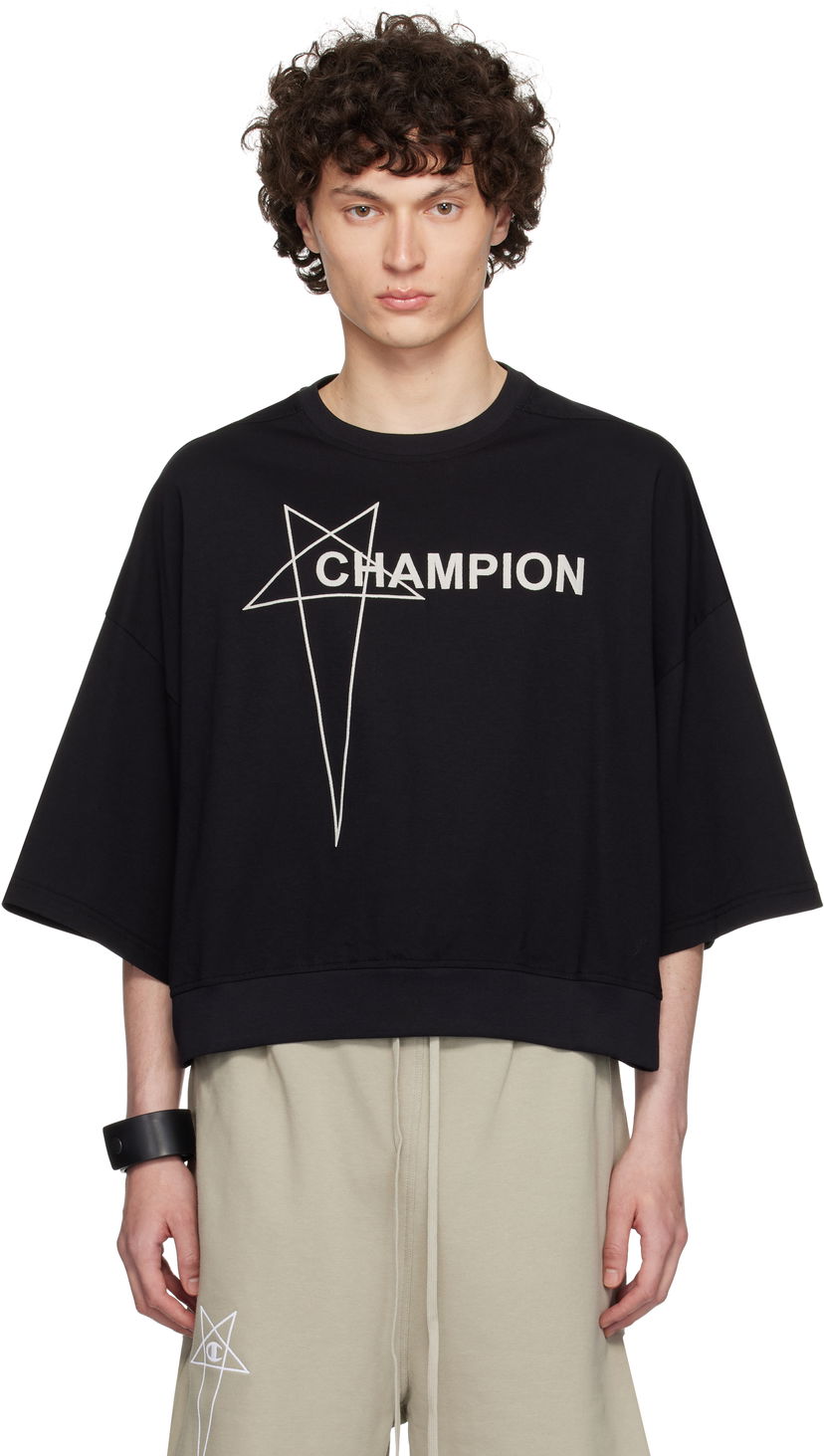 T-paita Rick Owens Rick Owens Champion Edition Tommy Cropped T-Shirt Musta | CM01E1677 CHJG JERSEY