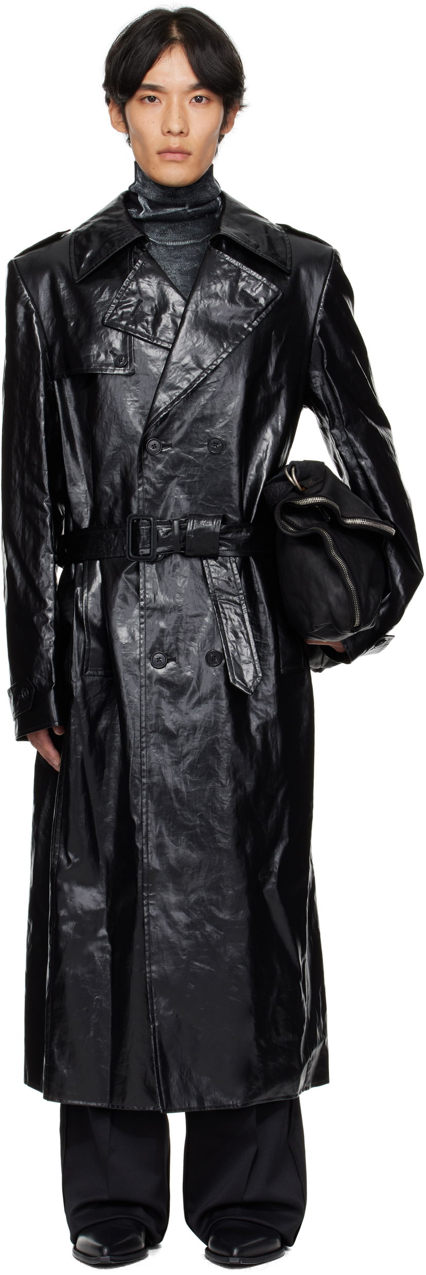 Takit Maison Margiela MM6 Maison Margiela Shiny Coated Linen Coat Musta | SH2AH0011 M35617