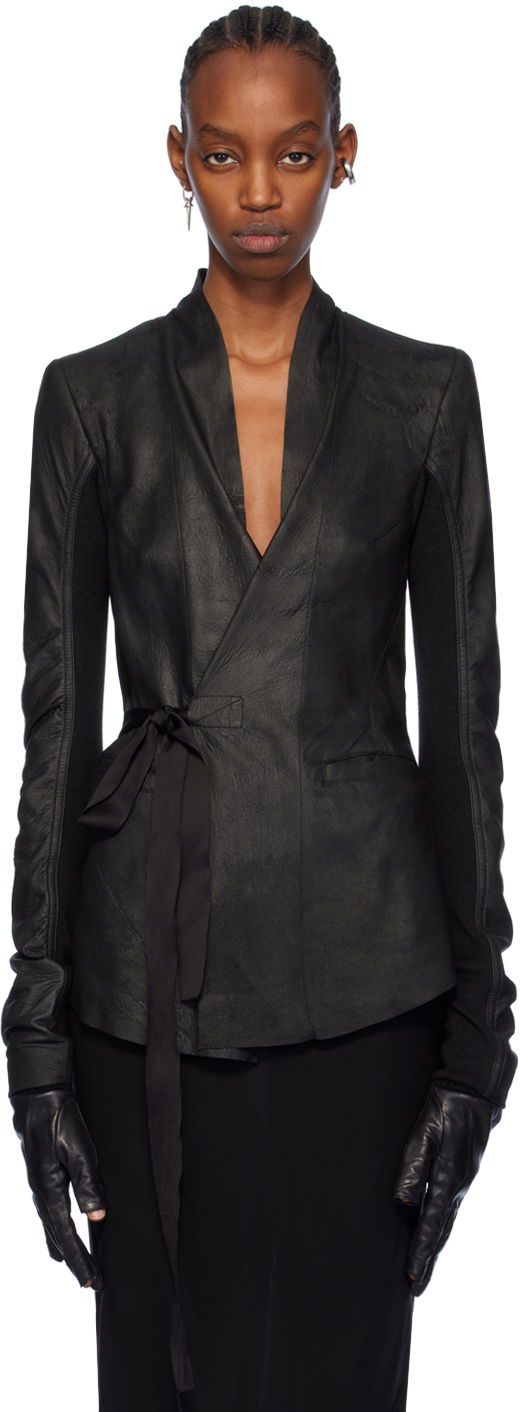 Takki Rick Owens Wrap Leather Jacket Musta | RP01D2707 LBA