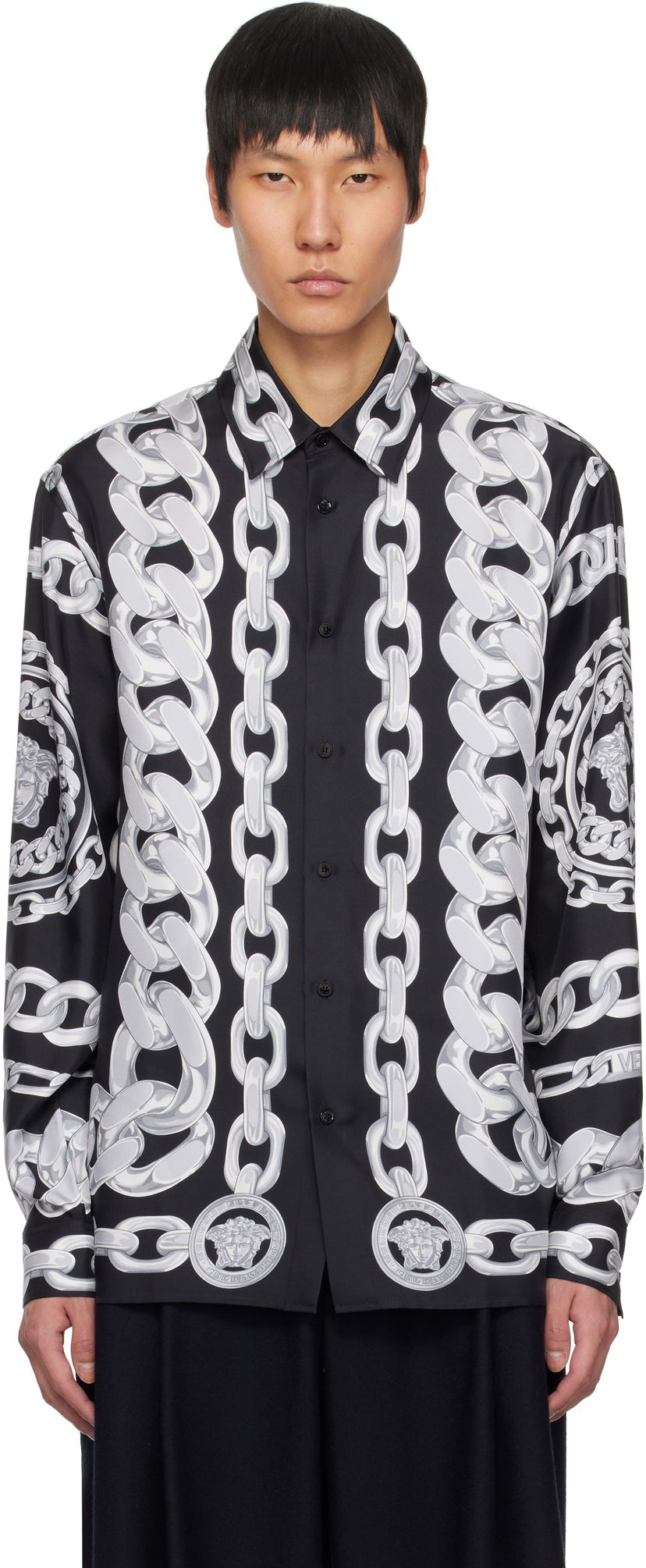 Paita Versace Versace Medusa Chains Silk Shirt Musta | 1019438_1A13397