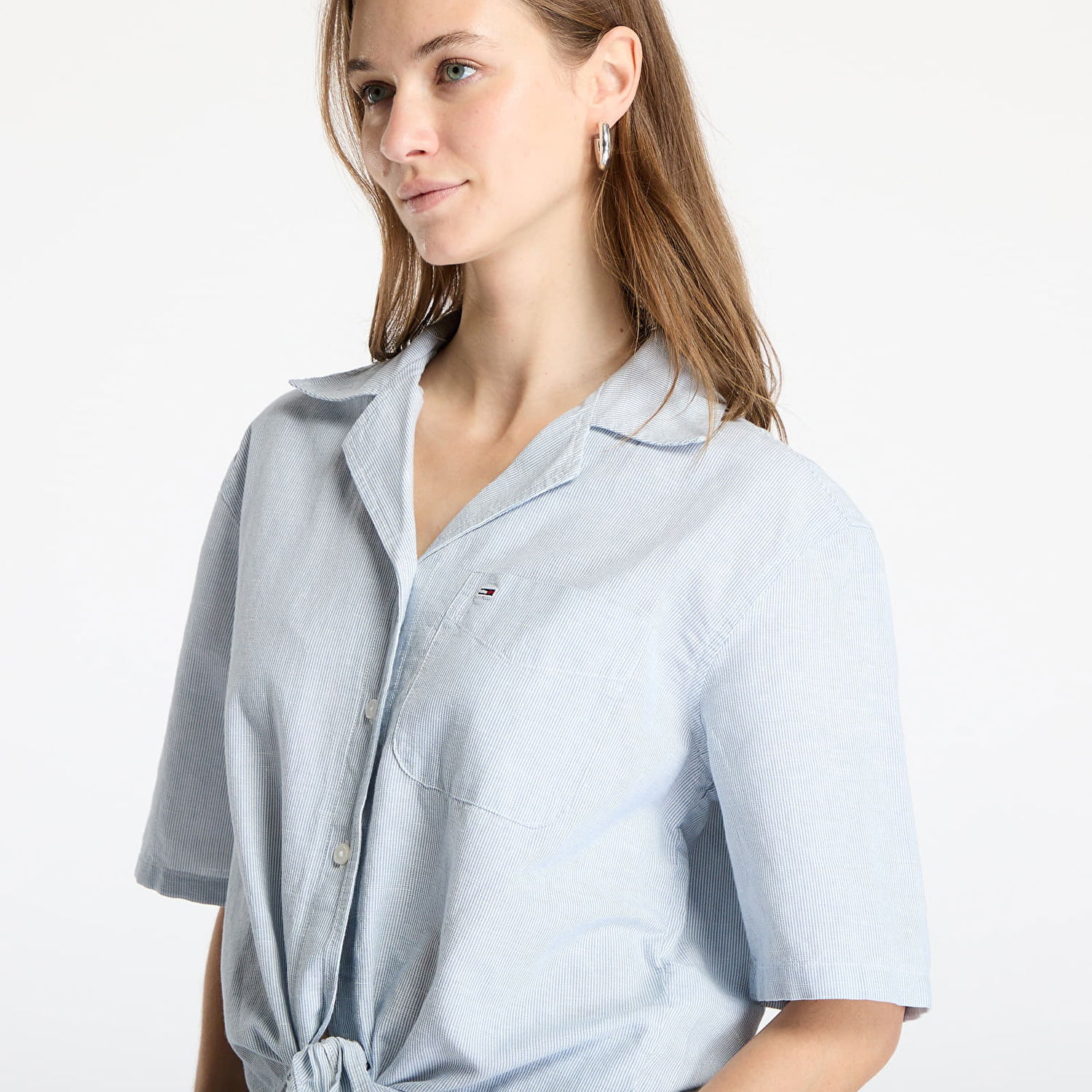 Paita Tommy Hilfiger Tommy Jeans Women's Cropped Linen Short Sleeve Shirt Sininen | DW0DW20286 0A8, 1