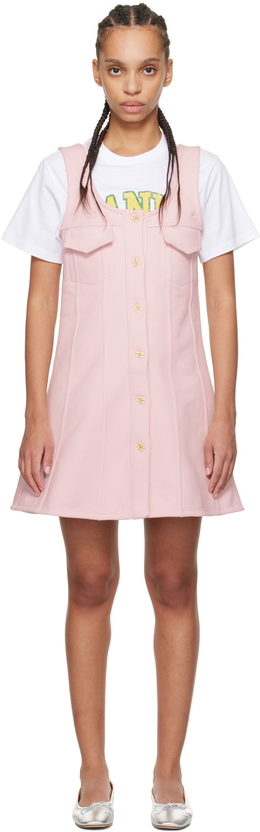 Mekko GANNI Ganni Button-Up Mini Dress Vaaleanpunainen | T4111
