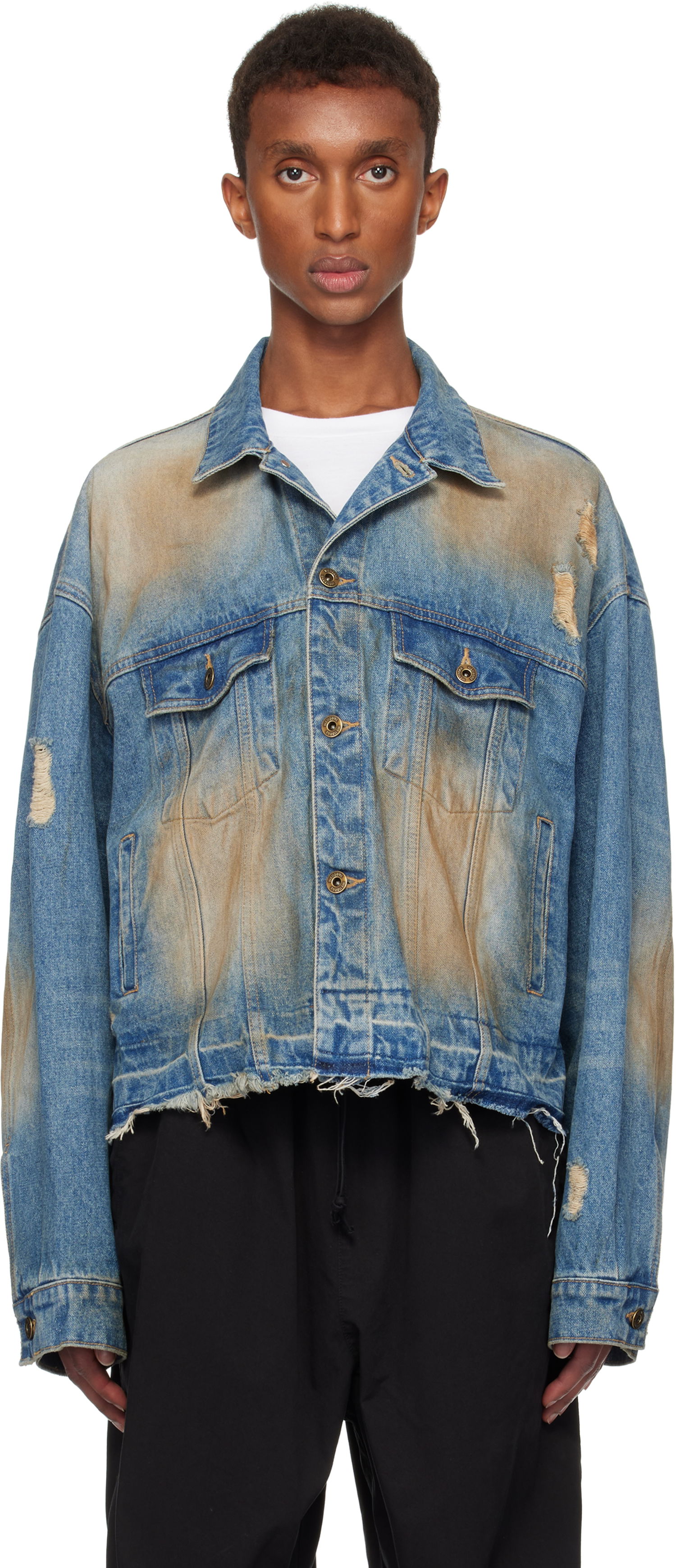 Takki We11done We11done Distressed Denim Jacket Sininen | WD-DJ3-24-310-U-BL, 0