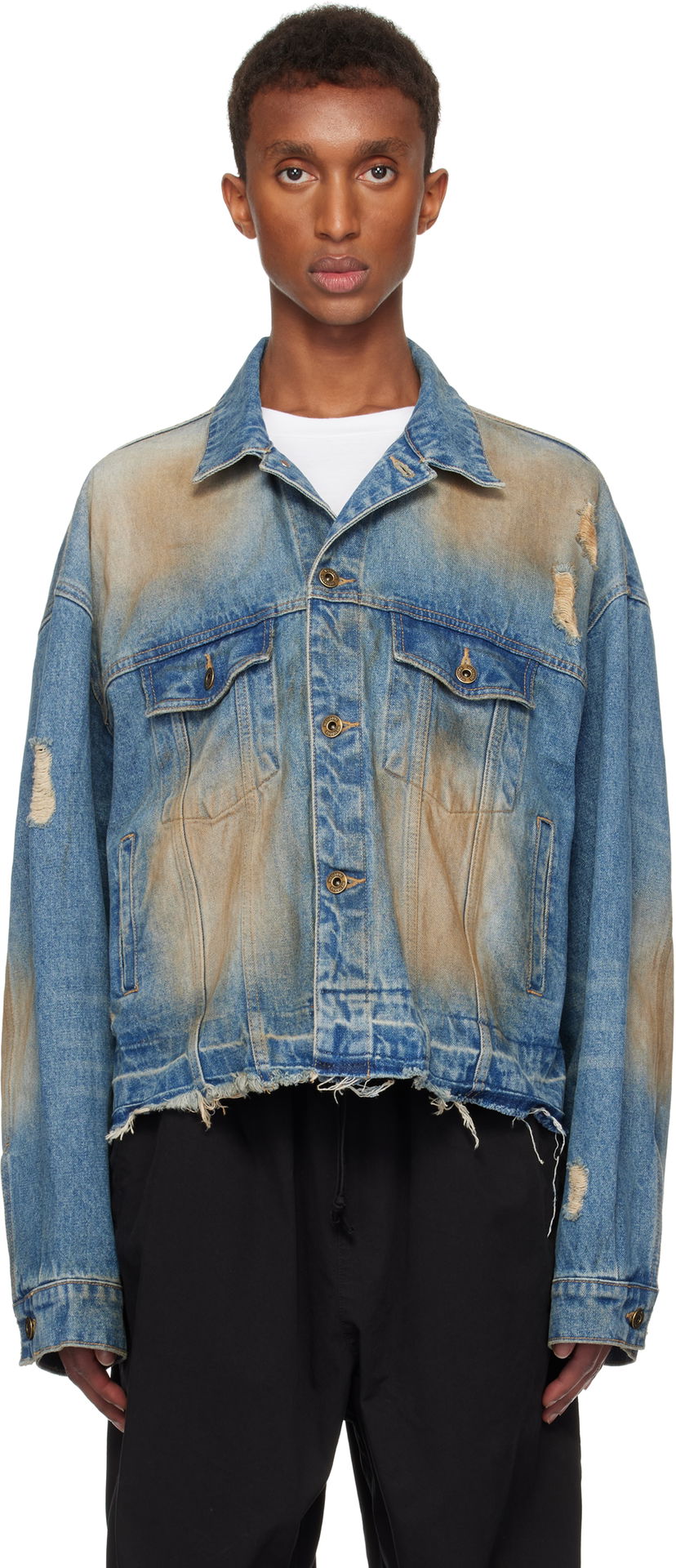Takki We11done We11done Distressed Denim Jacket Sininen | WD-DJ3-24-310-U-BL