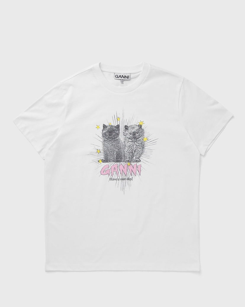T-paita GANNI Kittens Relaxed T-Shirt With Print Valkoinen | T4060-151