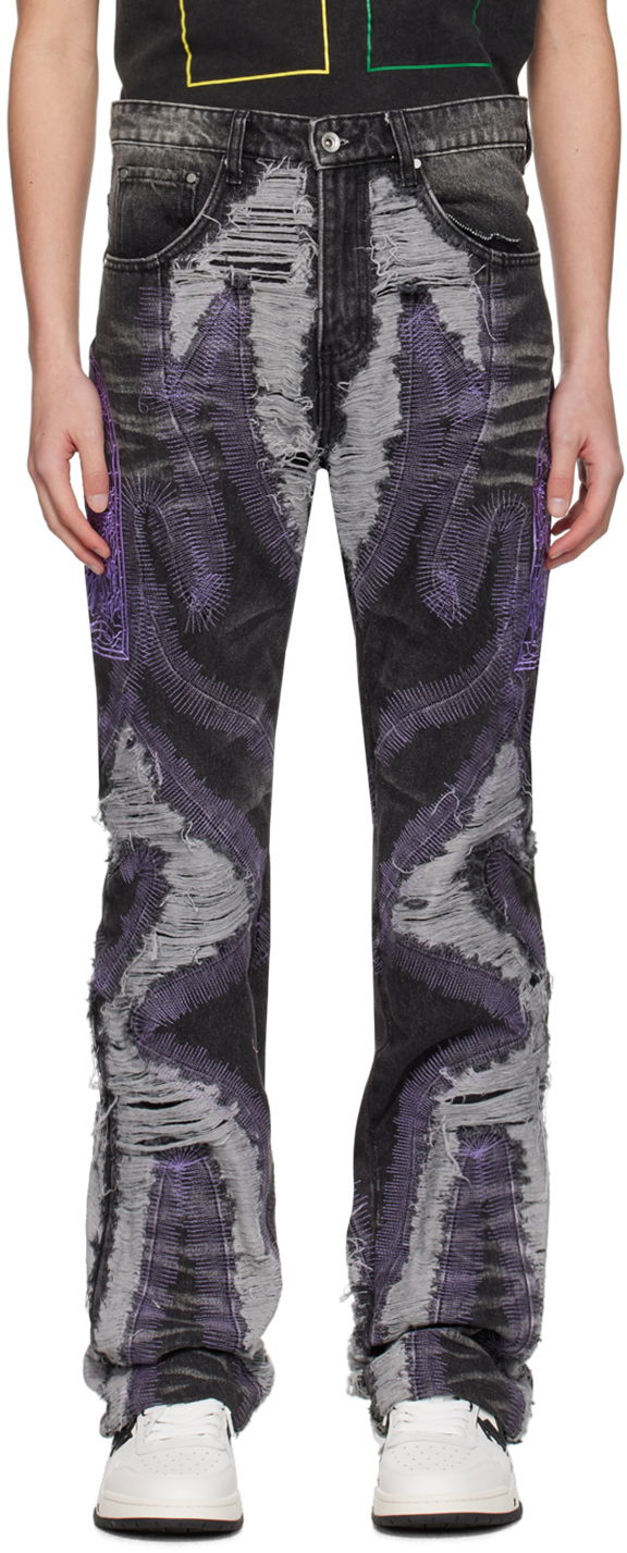 Jeans Who Decides War Who Decides War Techno Distressed Jeans with Purple Stitching Monivärinen | 1120980002SS24