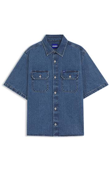Paita BOSS Oversized Denim Shirt with Contrast Stitching Sininen | 50545213, 0