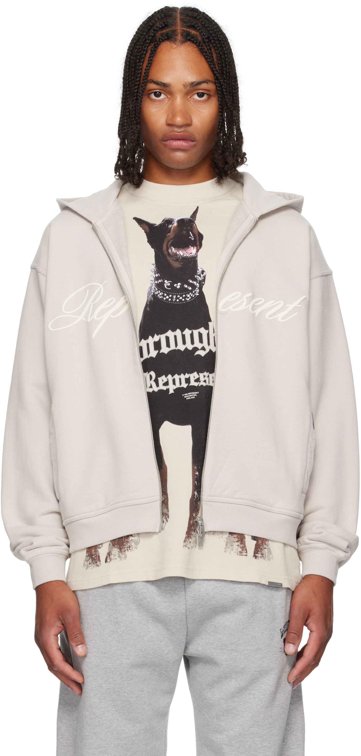 Huppari Represent Clo Represent Script Logo Zip Hoodie Beige | MLM100025, 0