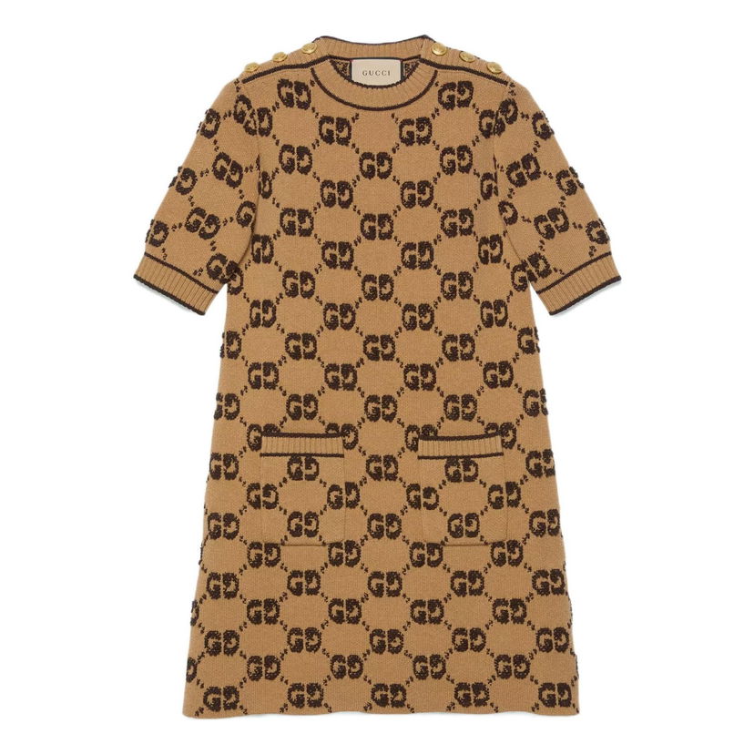 Mekko Gucci GG Wool Boucl Jacquard Dress Ruskea | 718630-XKCNA-2668