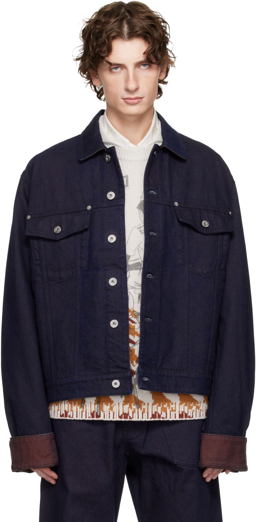 Takki JW Anderson JW Anderson Turn Up Cuff Denim Jacket Tummansininen | DJ0044-PG1836