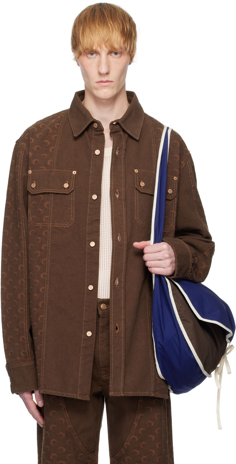 Takki Marine Serre Marine Serre Moon Jacquard Twill Overshirt Ruskea | USI030A CWOV0063
