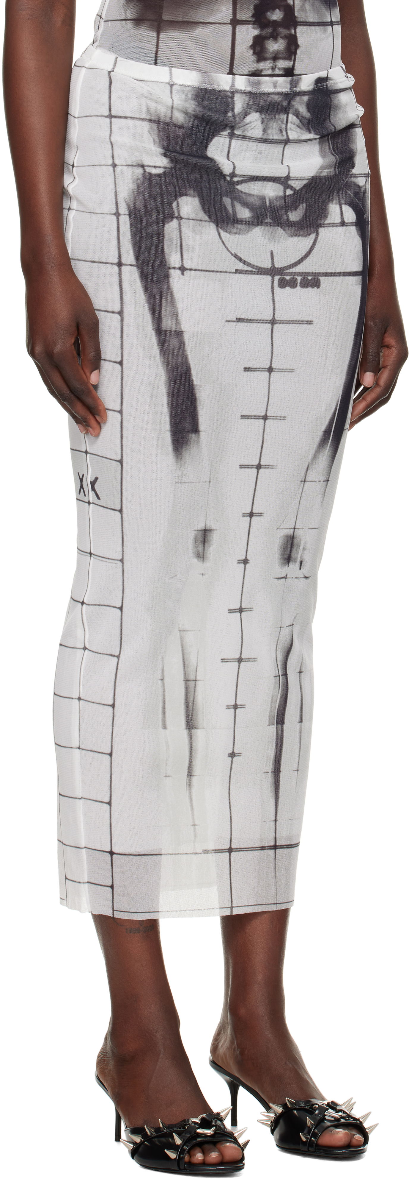 Hame Jean Paul Gaultier Jean Paul Gaultier 'The Squeletor' Mesh Maxi Skirt Valkoinen | 25/33-F-JU144-T580-0100, 1