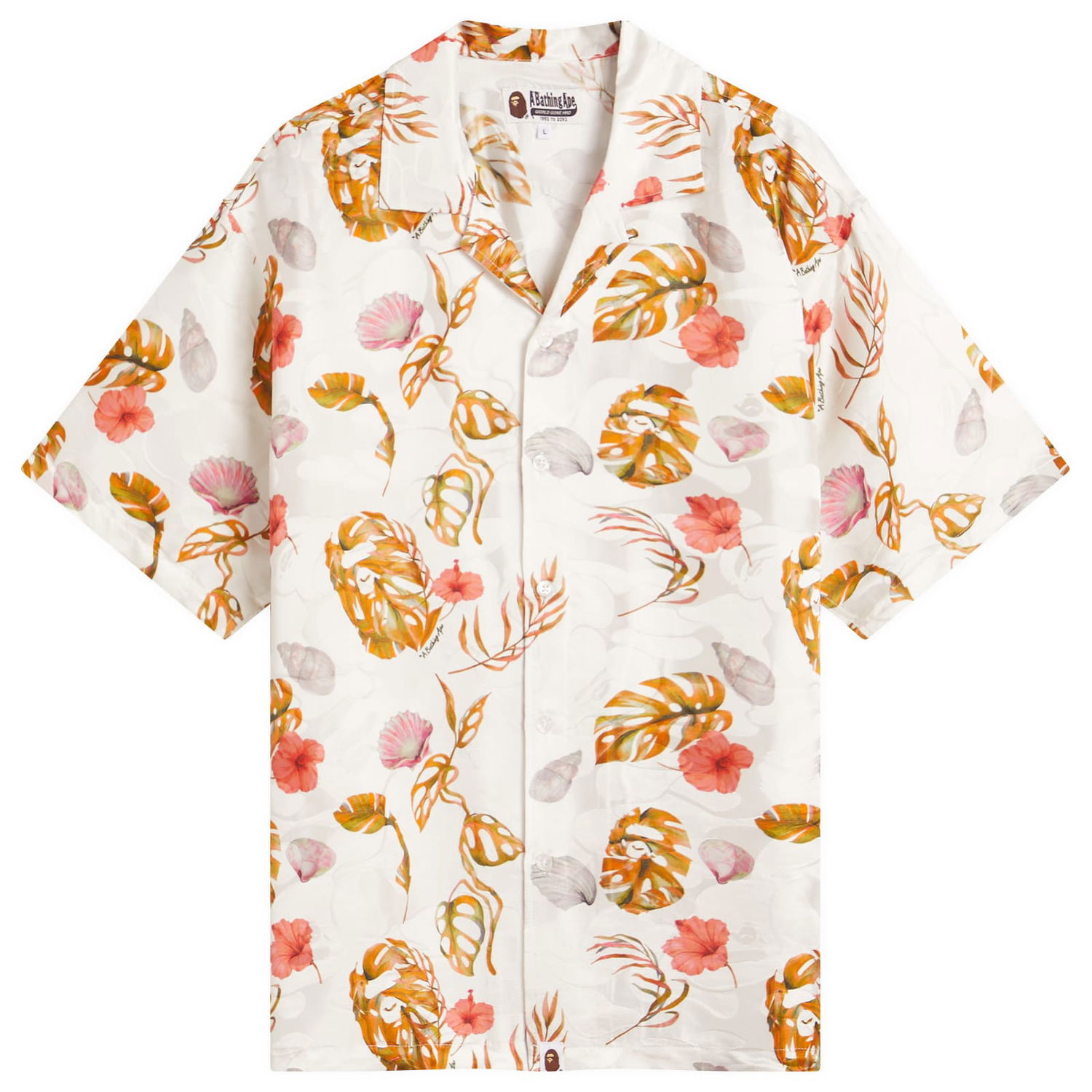 Paita BAPE A Bathing Ape Vacation Pattern Open Collar Shirt, Size Large Valkoinen | 001SRL301308M-WHT, 1