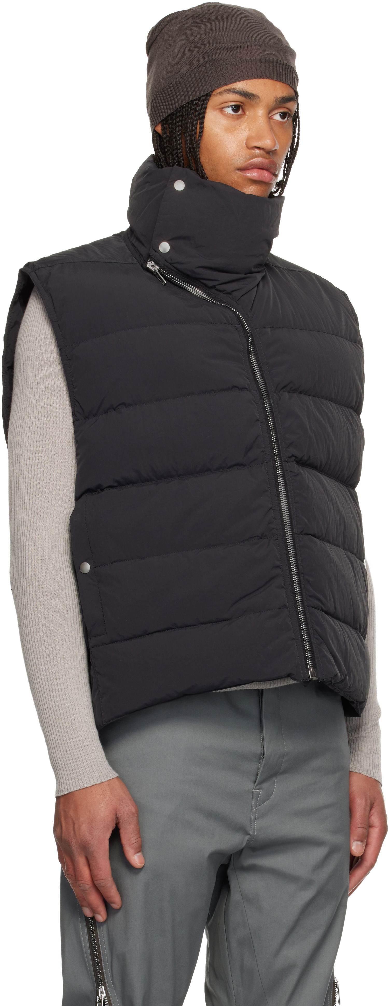 Liivi Rick Owens Concordians Flight High Neck Asymmetrical Zip Puffer Down Vest Musta | RU02E1798 MTD1, 1