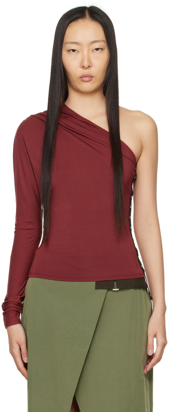 Tankkitoppi Miaou Miaou Katia One Shoulder Long Sleeve Top Burgundia | 7095TJBRUS