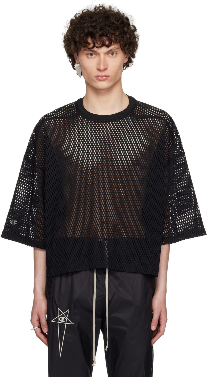 Crop top Rick Owens Rick Owens Champion Edition Tommy Cropped Mesh T-Shirt Musta | CM01E1676 CHONET MESH
