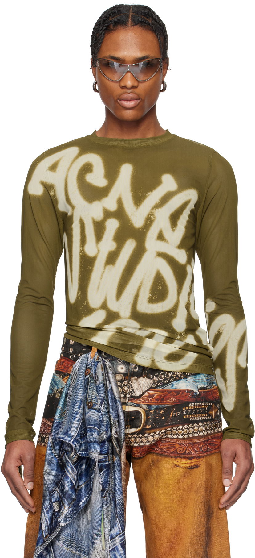T-paita Acne Studios Acne Studios Sprayed Logo Long Sleeve T-Shirt Vihreä | BL0410-