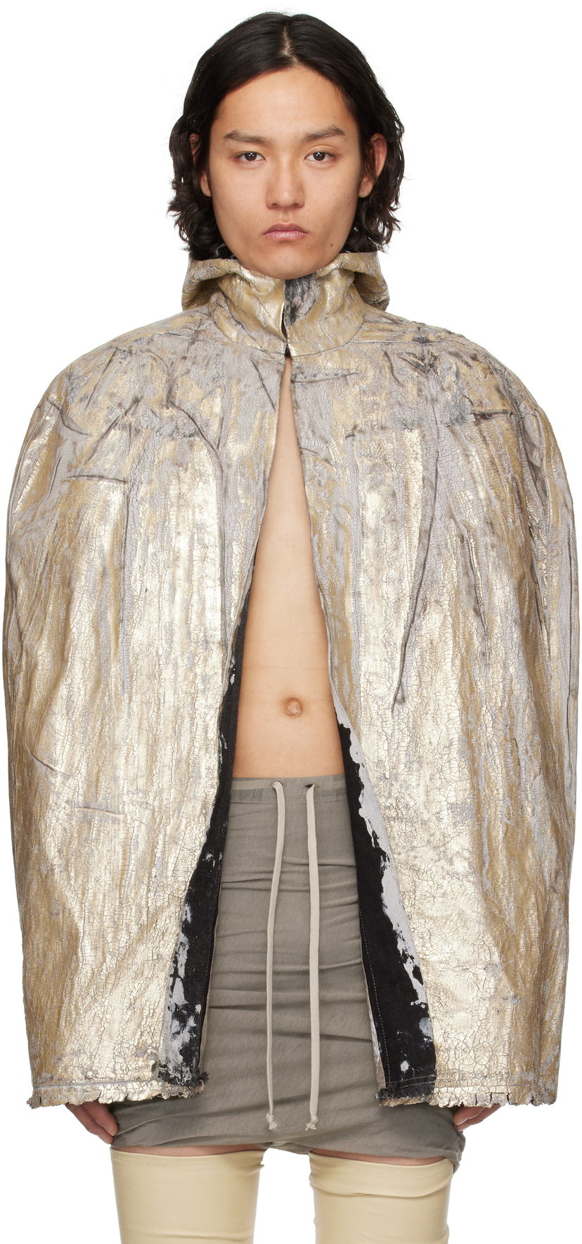 Takki Rick Owens Hollywood Pville Cape Denim Jacket Metallinen | RR01E5701 GMC
