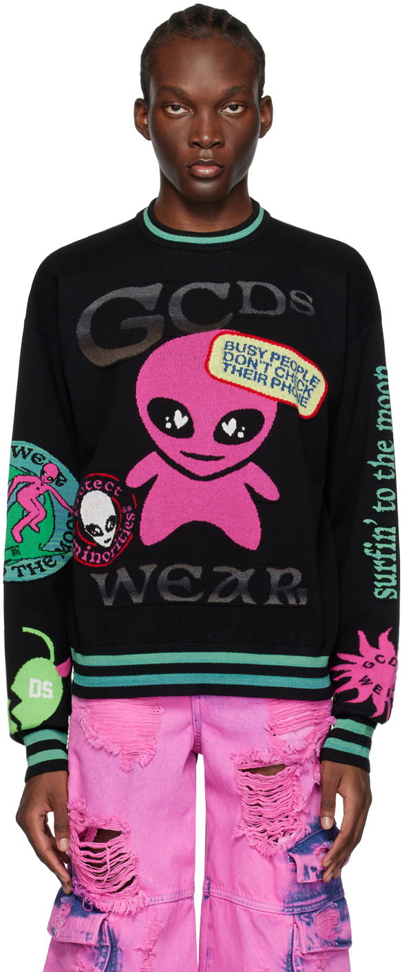 Villapaita GCDS Surfing Wirdo Sweater Musta | SS23M380061