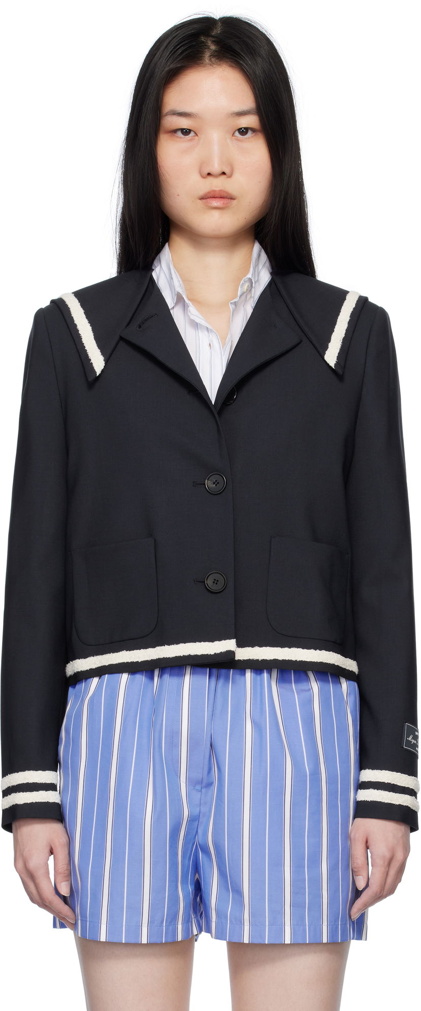 Takki MSGM MSGM Sailor Collar Cropped Jacket Tummansininen | 3841MDG02 257127