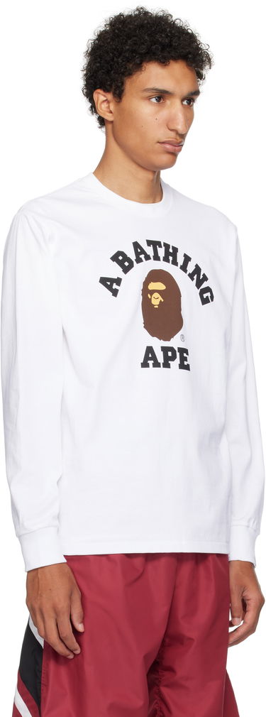T-paita BAPE A Bathing Ape College Long Sleeve T-Shirt Valkoinen | 001LTL301013M, 1