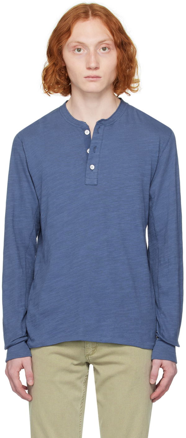 T-paita rag & bone Rag & Bone Classic Flame Henley T-Shirt Sininen | MBC23HT037CA37