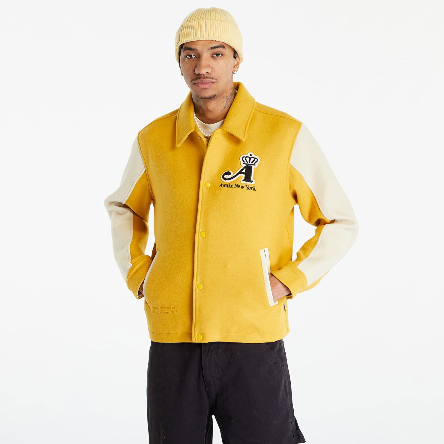 Bomber-takki Awake NY Awake NY Crown Embroidered Varsity Jacket Keltainen | AWK-FW23-OT005-SAF, 0