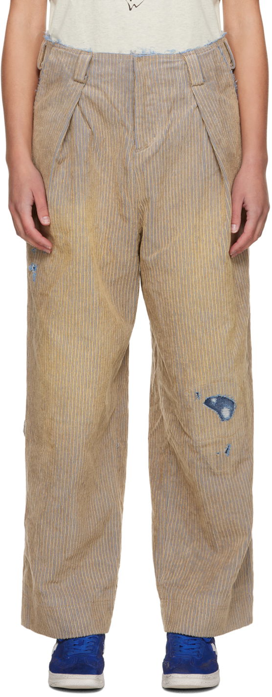 Housut ADER ERROR Carid Wide Leg Distressed Trousers Beige | BMADFWBT0106BG