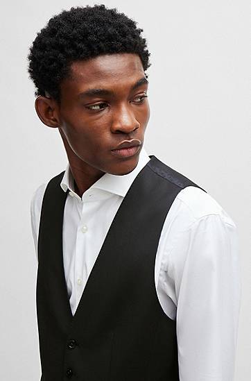 Liivi BOSS BOSS Slim-Fit Virgin-Wool Serge Waistcoat Musta | 50469160, 1